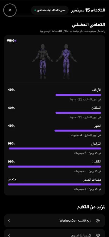 تابع تعافي كل عضلة