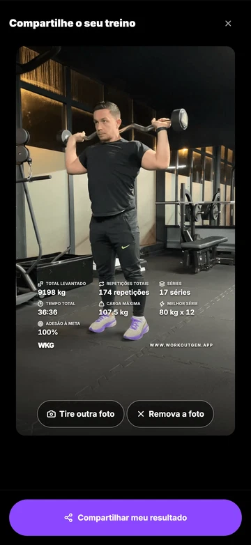 Compartilhe o resumo do seu treino