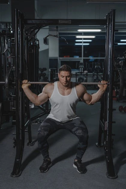 Man barbell squat