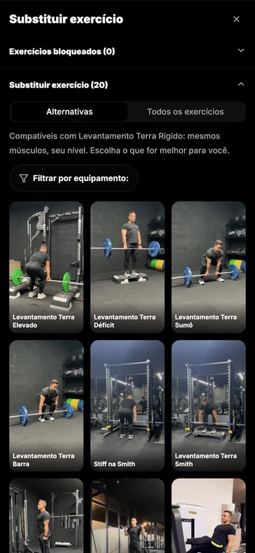 Troque de exercício quando quiser