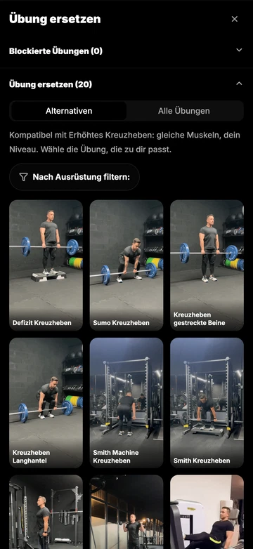 Wechsle jederzeit die Übung