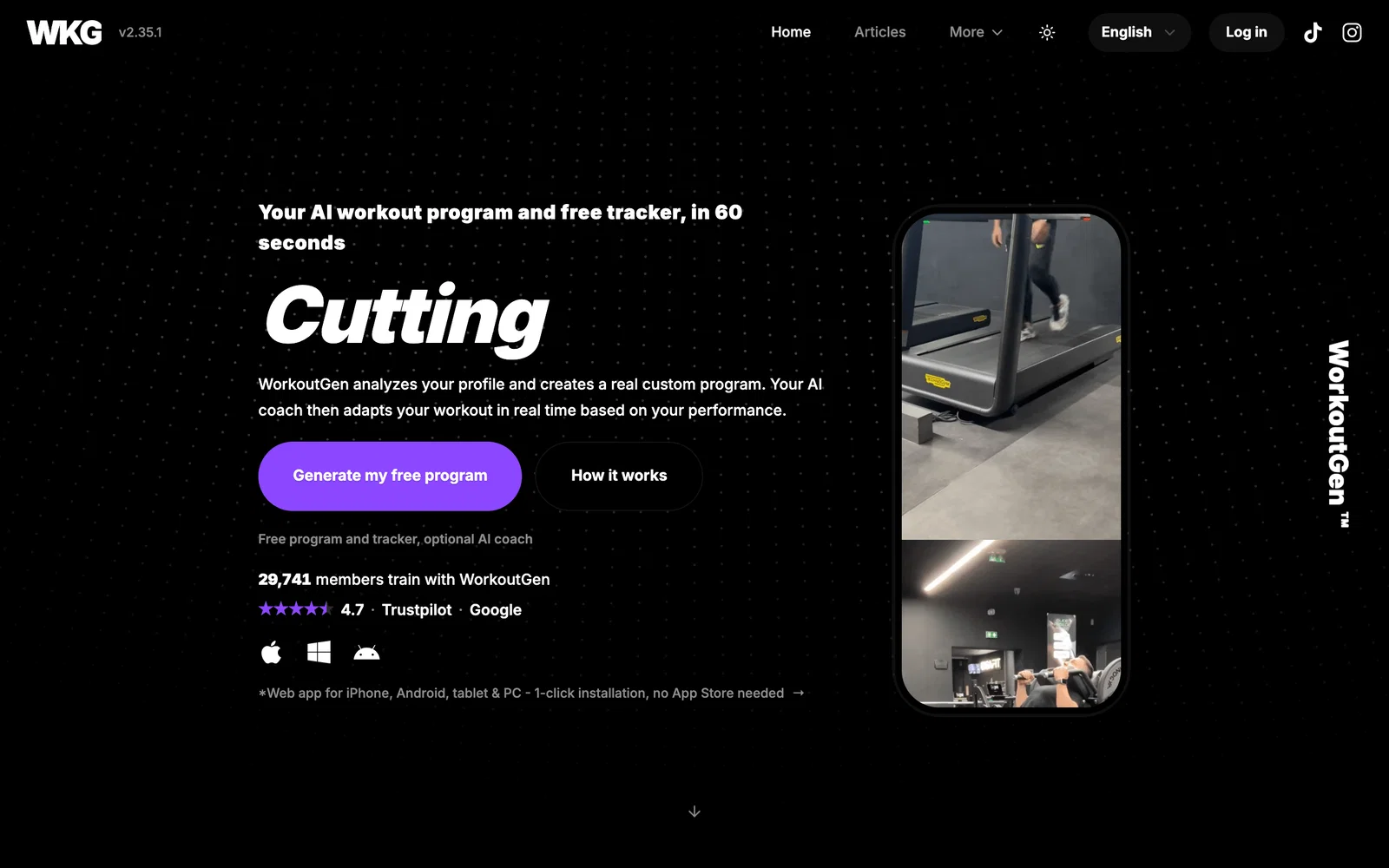 WorkoutGen Homepage, KI-Fitness-Trainingsplan-Generator